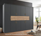Drehtürenschrank Kleiderschrank B270/H208/T58 cm in Grafit mit 2 großen Schubkästen in Eiche Artisan Dekor / 22643