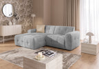 Ecksofa mit raffinierten Steppungen und Ottomane links, Wellenunterfederung, Chenille-Bezug Hellgrau / 21044