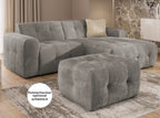 Ecksofa mit raffinierten Steppungen und Ottomane rechts, Wellenunterfederung, Chenille-Bezug Braun Taupe / 21041