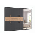 Drehtürenschrank Kleiderschrank B273/H210/T58 cm in Grafit mit 2 großen Schubkästen in Eiche Artisan Dekor, Passepartout & 2 Spiegel / 22652