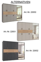 Drehtürenschrank Kleiderschrank B273/H210/T58 cm in Grafit mit 2 großen Schubkästen in Eiche Artisan Dekor, Passepartout & 2 Spiegel / 22652