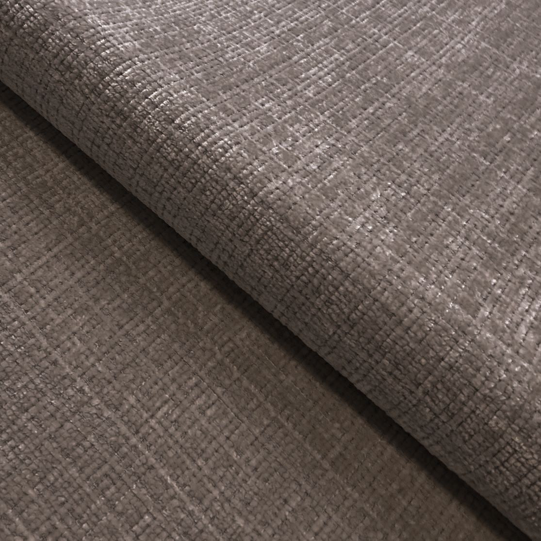 Ecksofa mit raffinierten Steppungen und Ottomane rechts, Wellenunterfederung, Chenille-Bezug Braun Taupe / 21041