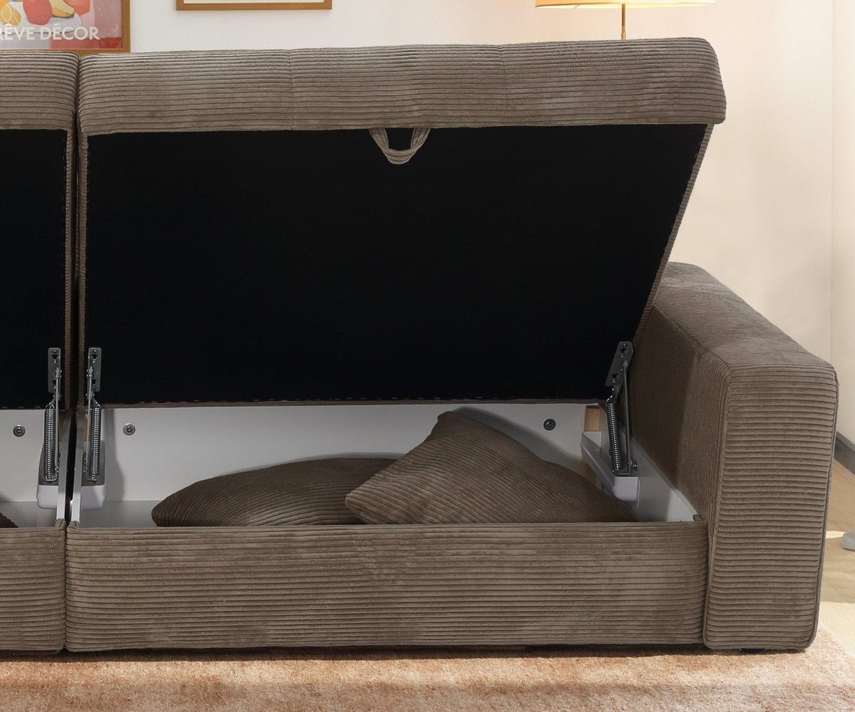 Big-Sofa mit 2 Bettkästen, Wellenunterfederung, Cord-Bezug Braun Taupe / 15264