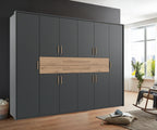 Drehtürenschrank Kleiderschrank B273/H210/T58 cm in Grafit mit  2 großen Schubkästen in Eiche Artisan Dekor / 22646