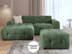 Ecksofa mit raffinierten Steppungen und Ottomane links, Wellenunterfederung, Chenille-Bezug Grün / 21040