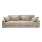 Big-Sofa mit 2 Bettkästen, Wellenunterfederung, Cord-Bezug Beige Grau / 15263