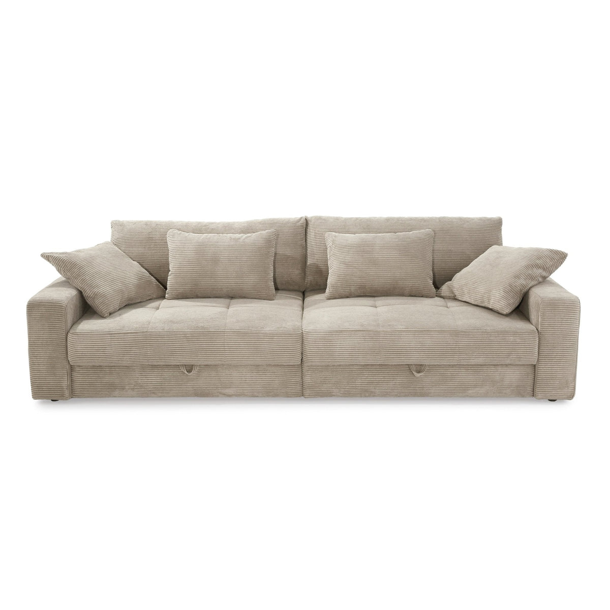 Big-Sofa mit 2 Bettkästen, Wellenunterfederung, Cord-Bezug Beige Grau / 15263