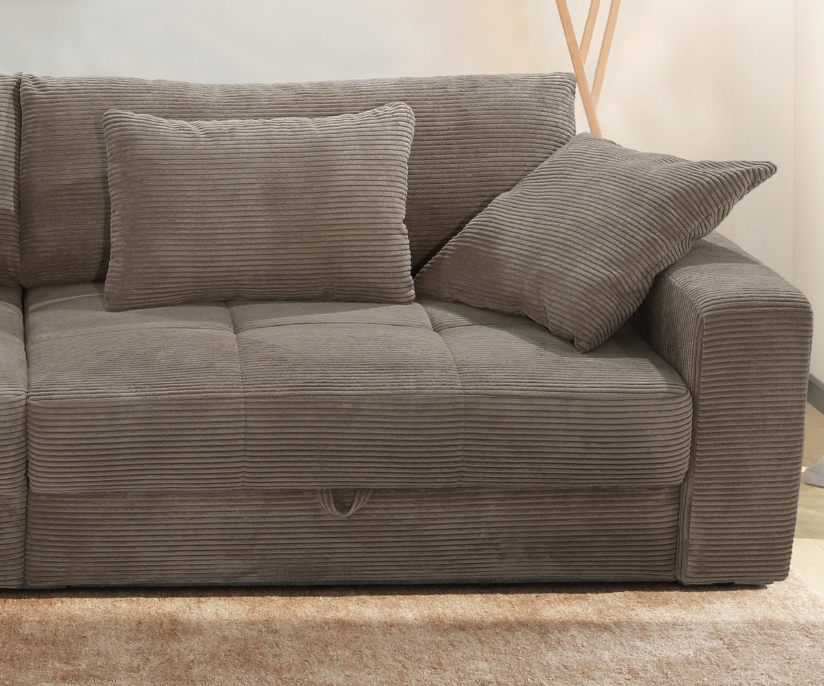 Big-Sofa mit 2 Bettkästen, Wellenunterfederung, Cord-Bezug Braun Taupe / 15264