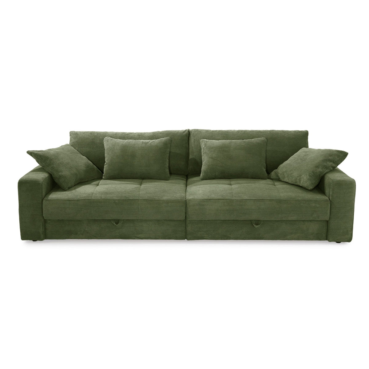 Big-Sofa mit 2 Bettkästen, Wellenunterfederung, Cord-Bezug Grün / 15262