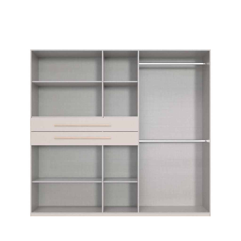 Drehtürenschrank Kleiderschrank B225/H208/T58 cm in Sandgrau mit 2 großen Schubkästen in Eiche Artisan Dekor & 2 Spiegeln / 22635