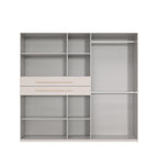 Drehtürenschrank Kleiderschrank B225/H208/T58 cm in Sandgrau mit 2 großen Schubkästen in Eiche Artisan Dekor & 2 Spiegeln / 22635