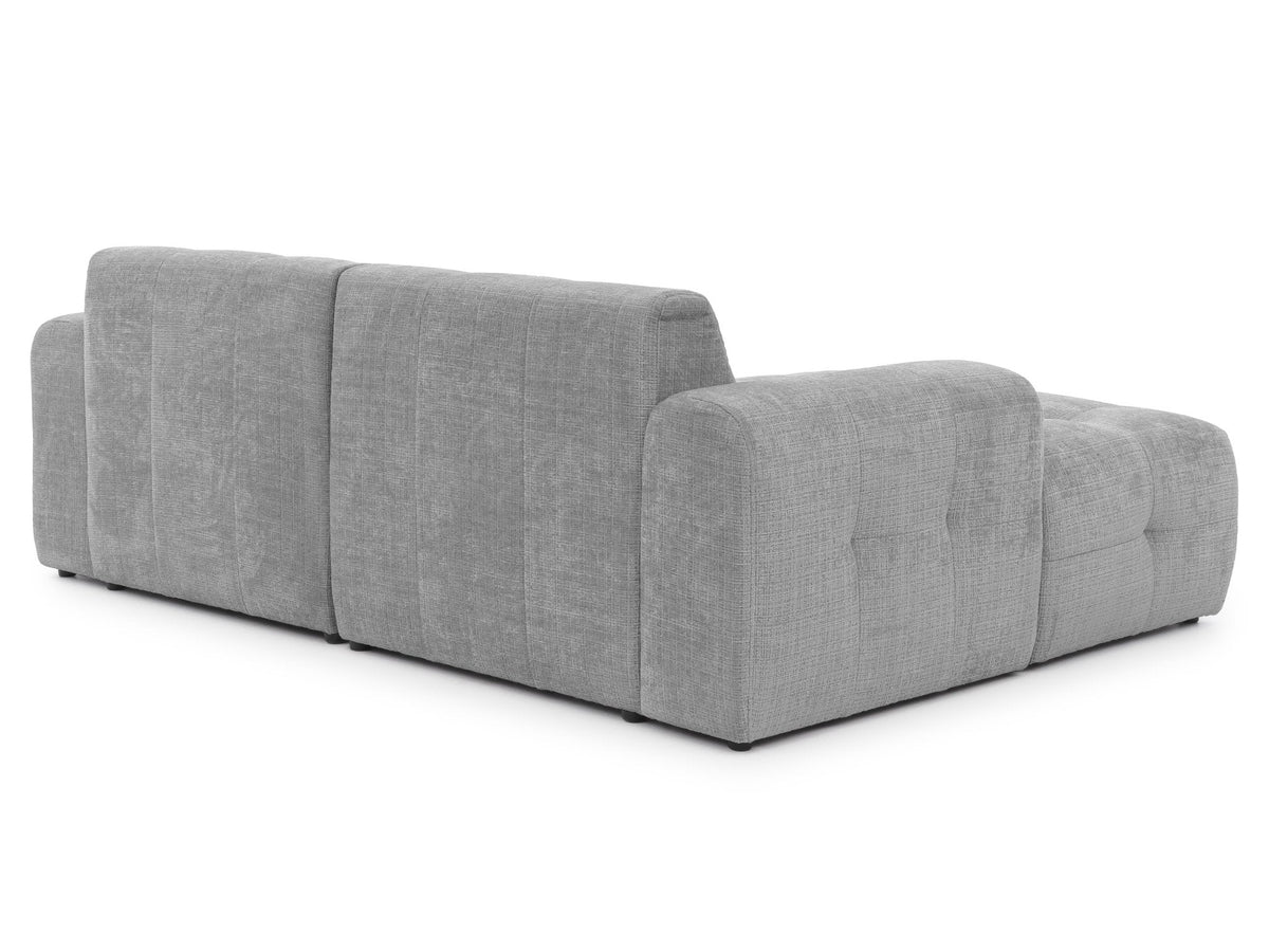 Ecksofa mit raffinierten Steppungen und Ottomane links, Wellenunterfederung, Chenille-Bezug Hellgrau / 21044