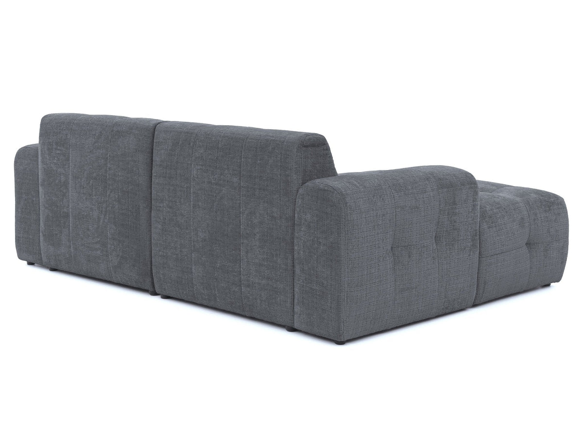 Ecksofa mit raffinierten Steppungen und Ottomane links, Wellenunterfederung, Chenille-Bezug Grau / 21046