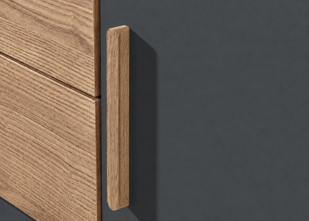 Drehtürenschrank Kleiderschrank B273/H210/T58 cm in Grafit mit 2 großen Schubkästen in Eiche Artisan Dekor, Passepartout & 2 Spiegel / 22652
