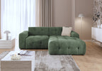 Ecksofa mit raffinierten Steppungen und Ottomane rechts, Wellenunterfederung, Chenille-Bezug Grün / 21039