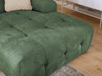 Ecksofa mit raffinierten Steppungen und Ottomane rechts, Wellenunterfederung, Chenille-Bezug Grün / 21039