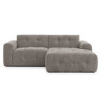 Ecksofa mit raffinierten Steppungen und Ottomane rechts, Wellenunterfederung, Chenille-Bezug Braun Taupe / 21041