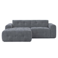 Ecksofa mit raffinierten Steppungen und Ottomane links, Wellenunterfederung, Chenille-Bezug Grau / 21046