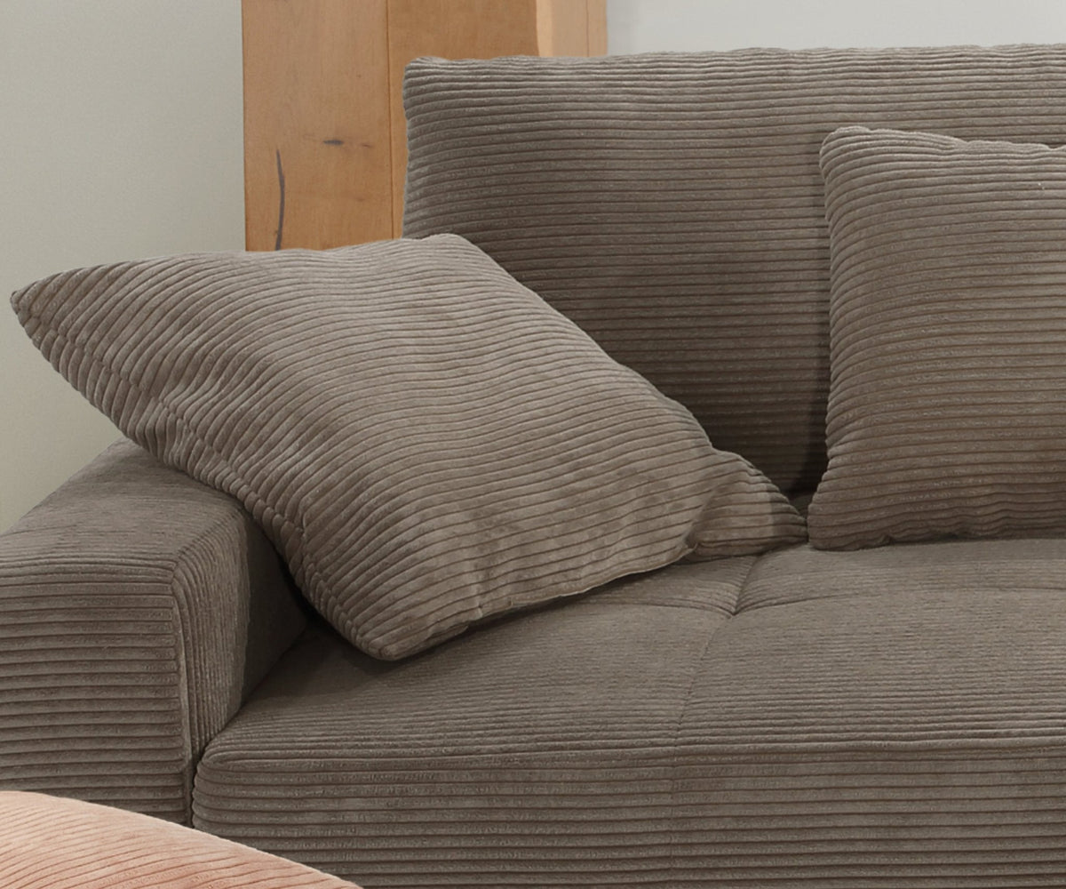 Big-Sofa mit 2 Bettkästen, Wellenunterfederung, Cord-Bezug Braun Taupe / 15264