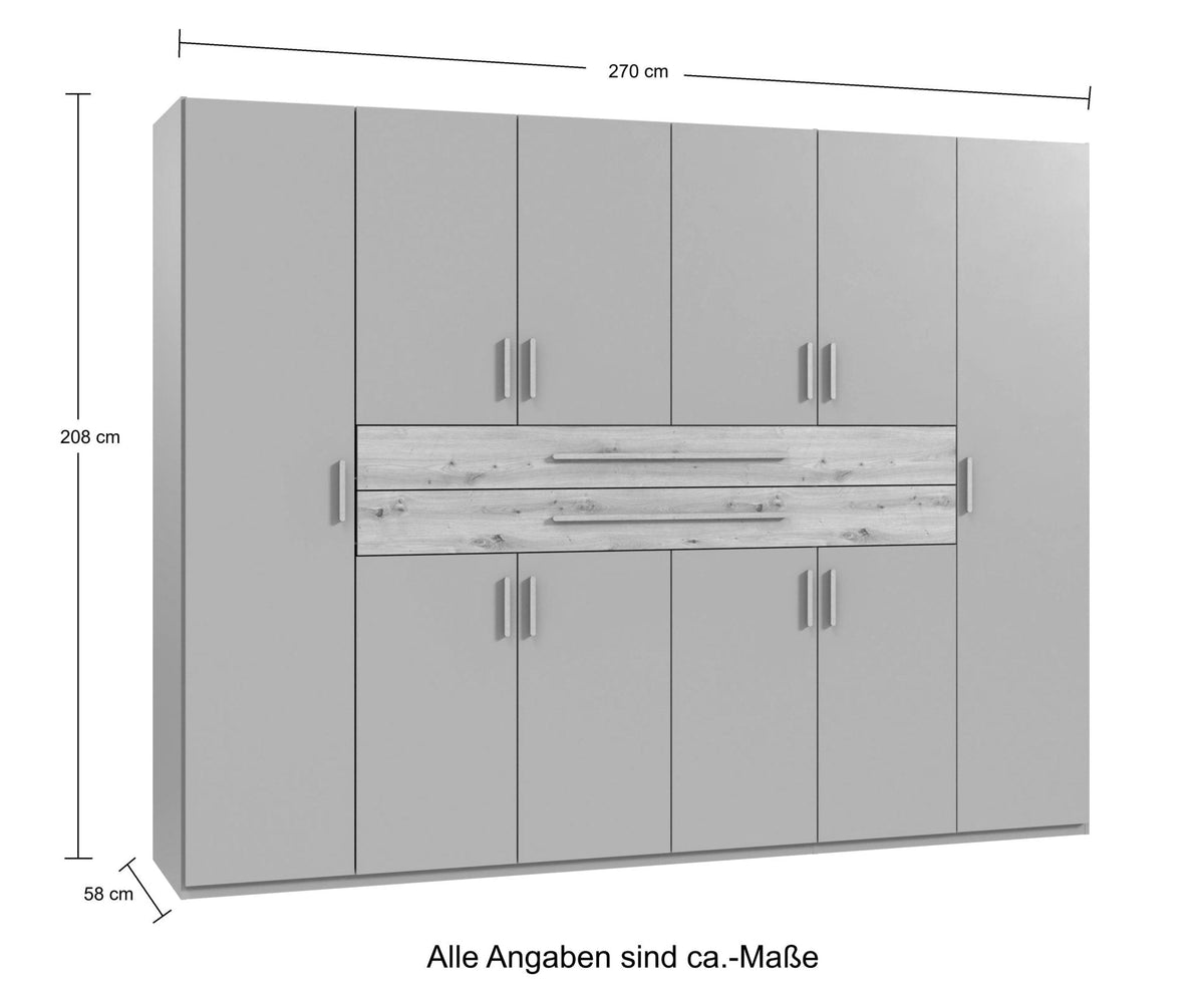 Drehtürenschrank Kleiderschrank B270/H208/T58 cm in Grafit mit 2 großen Schubkästen in Eiche Artisan Dekor / 22643