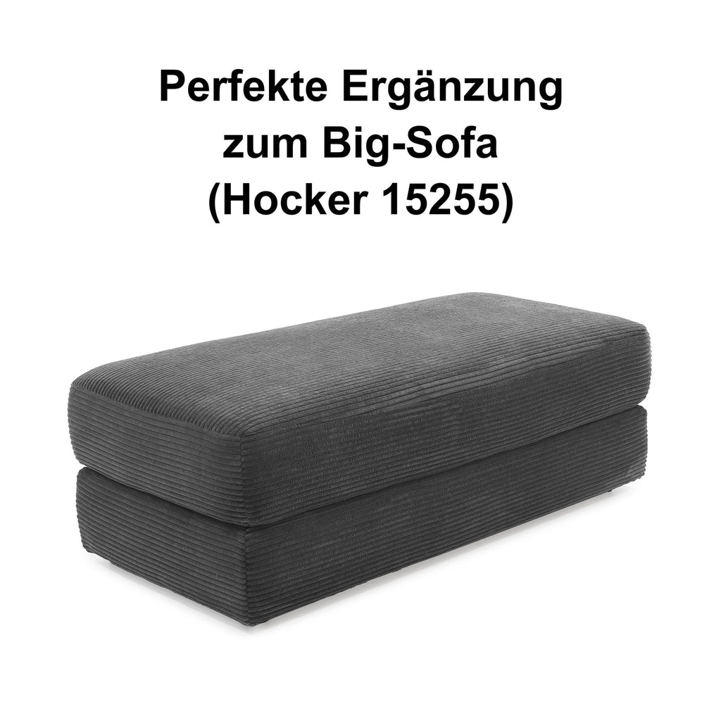 Big-Sofa mit 2 Bettkästen, Wellenunterfederung, Cord-Bezug Dunkelgrau / 15261