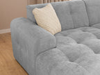 Ecksofa mit raffinierten Steppungen und Ottomane links, Wellenunterfederung, Chenille-Bezug Hellgrau / 21044