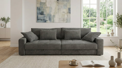 Big-Sofa mit 2 Bettkästen, Wellenunterfederung, Cord-Bezug Dunkelgrau / 15261