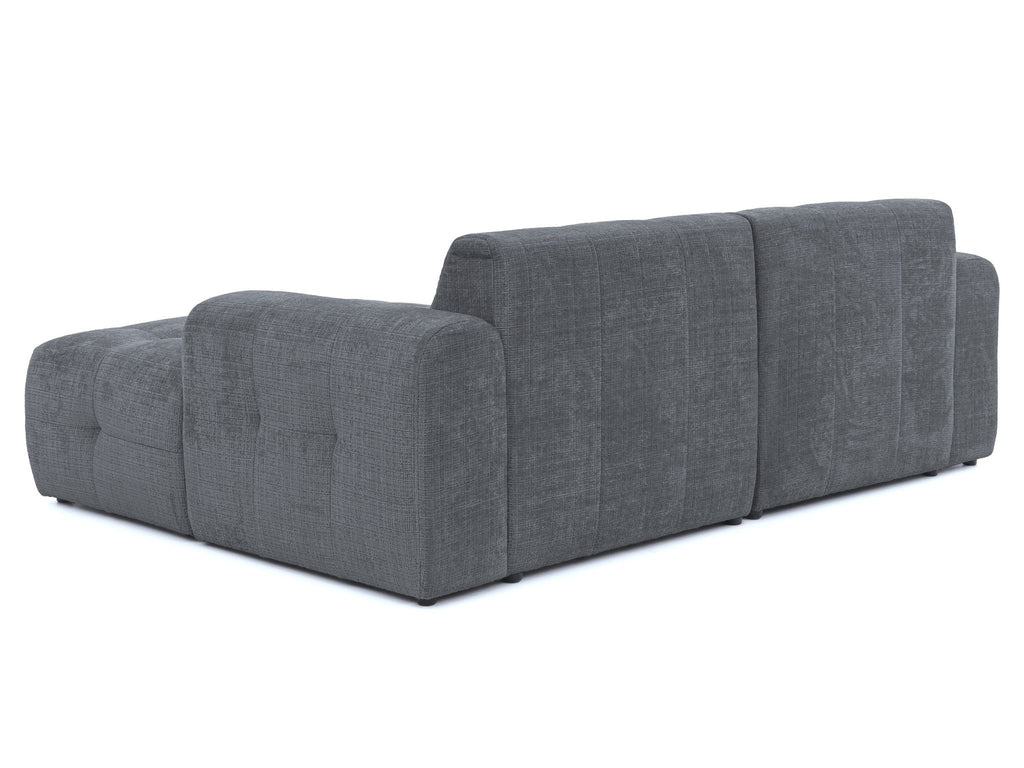 Ecksofa mit raffinierten Steppungen und Ottomane rechts, Wellenunterfederung, Chenille-Bezug Grau / 21045