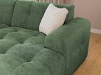 Ecksofa mit raffinierten Steppungen und Ottomane rechts, Wellenunterfederung, Chenille-Bezug Grün / 21039