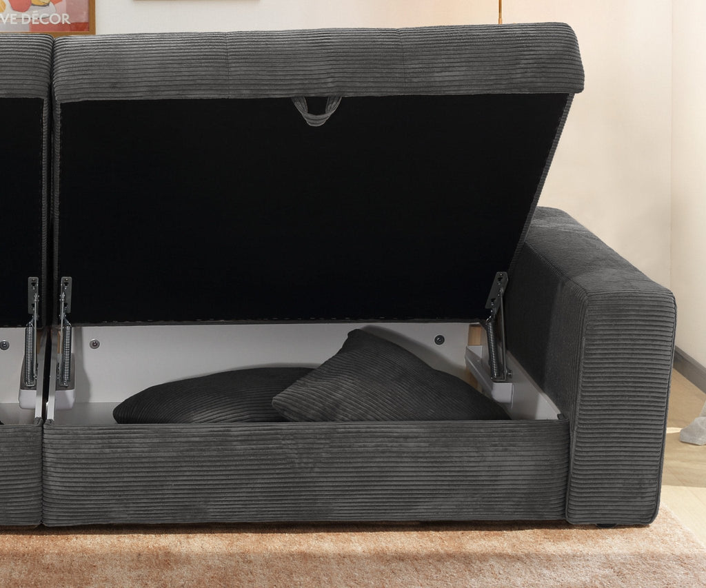 Big-Sofa mit 2 Bettkästen, Wellenunterfederung, Cord-Bezug Dunkelgrau / 15261