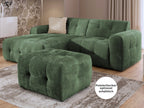 Ecksofa mit raffinierten Steppungen und Ottomane rechts, Wellenunterfederung, Chenille-Bezug Grün / 21039