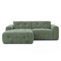 Ecksofa mit raffinierten Steppungen und Ottomane links, Wellenunterfederung, Chenille-Bezug Grün / 21040