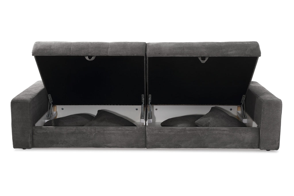 Big-Sofa mit 2 Bettkästen, Wellenunterfederung, Cord-Bezug Dunkelgrau / 15261