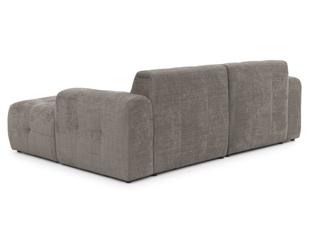 Ecksofa mit raffinierten Steppungen und Ottomane rechts, Wellenunterfederung, Chenille-Bezug Braun Taupe / 21041