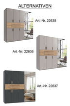 Drehtürenschrank Kleiderschrank B225/H208/T58 cm in Sandgrau mit 2 großen Schubkästen in Eiche Artisan Dekor & 2 Spiegeln / 22635
