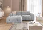 Ecksofa mit raffinierten Steppungen und Ottomane links, Wellenunterfederung, Chenille-Bezug Hellgrau / 21044