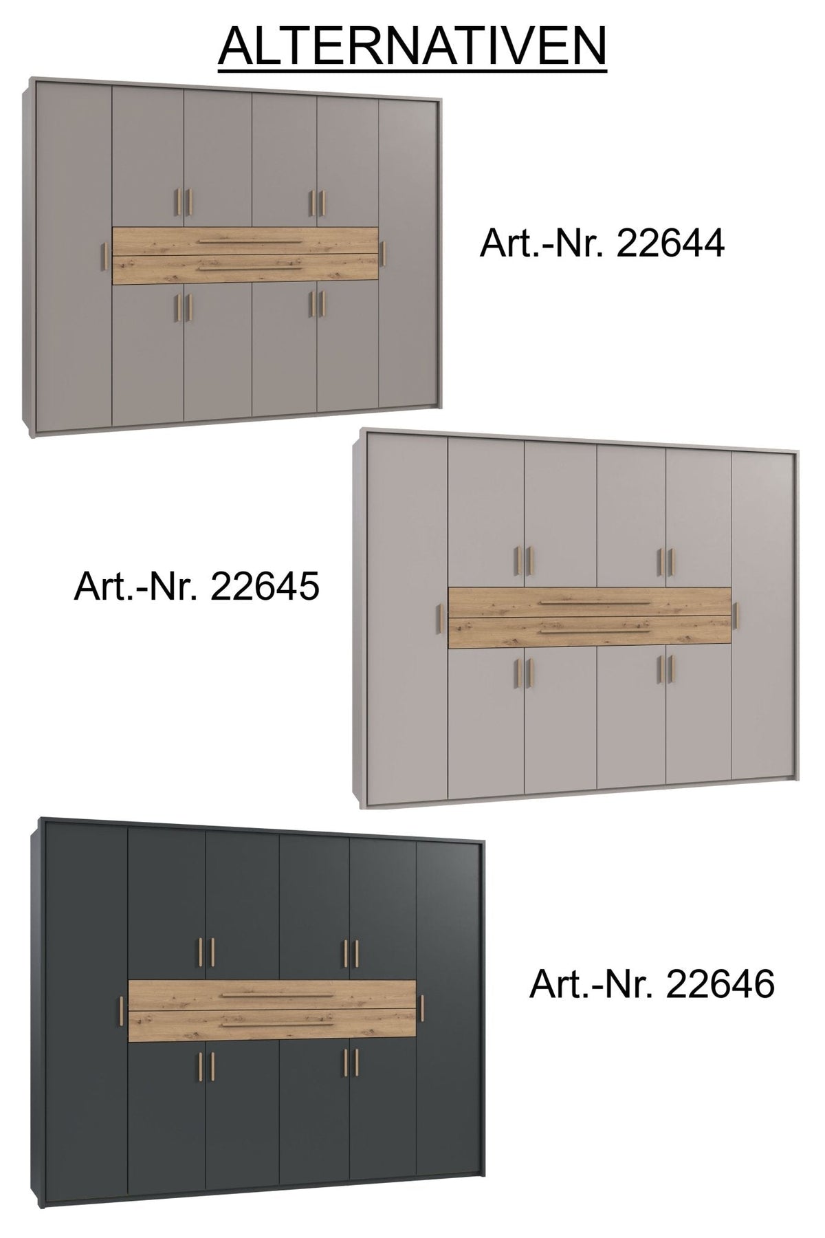 Drehtürenschrank Kleiderschrank B273/H210/T58 cm in Sandgrau mit  2 großen Schubkästen in Eiche Artisan Dekor / 22644