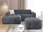 Ecksofa mit raffinierten Steppungen und Ottomane links, Wellenunterfederung, Chenille-Bezug Grau / 21046