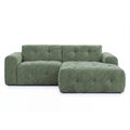 Ecksofa mit raffinierten Steppungen und Ottomane rechts, Wellenunterfederung, Chenille-Bezug Grün / 21039
