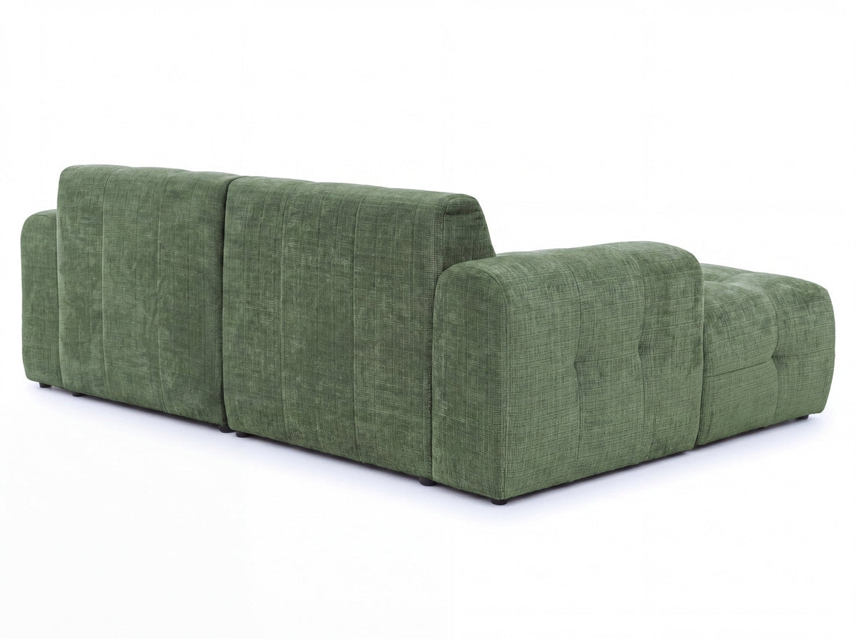 Ecksofa mit raffinierten Steppungen und Ottomane links, Wellenunterfederung, Chenille-Bezug Grün / 21040