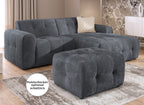 Ecksofa mit raffinierten Steppungen und Ottomane rechts, Wellenunterfederung, Chenille-Bezug Grau / 21045
