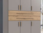 Drehtürenschrank Kleiderschrank B225/H208/T58 cm in Sandgrau mit 2 großen Schubkästen in Eiche Artisan Dekor & 2 Spiegeln / 22635