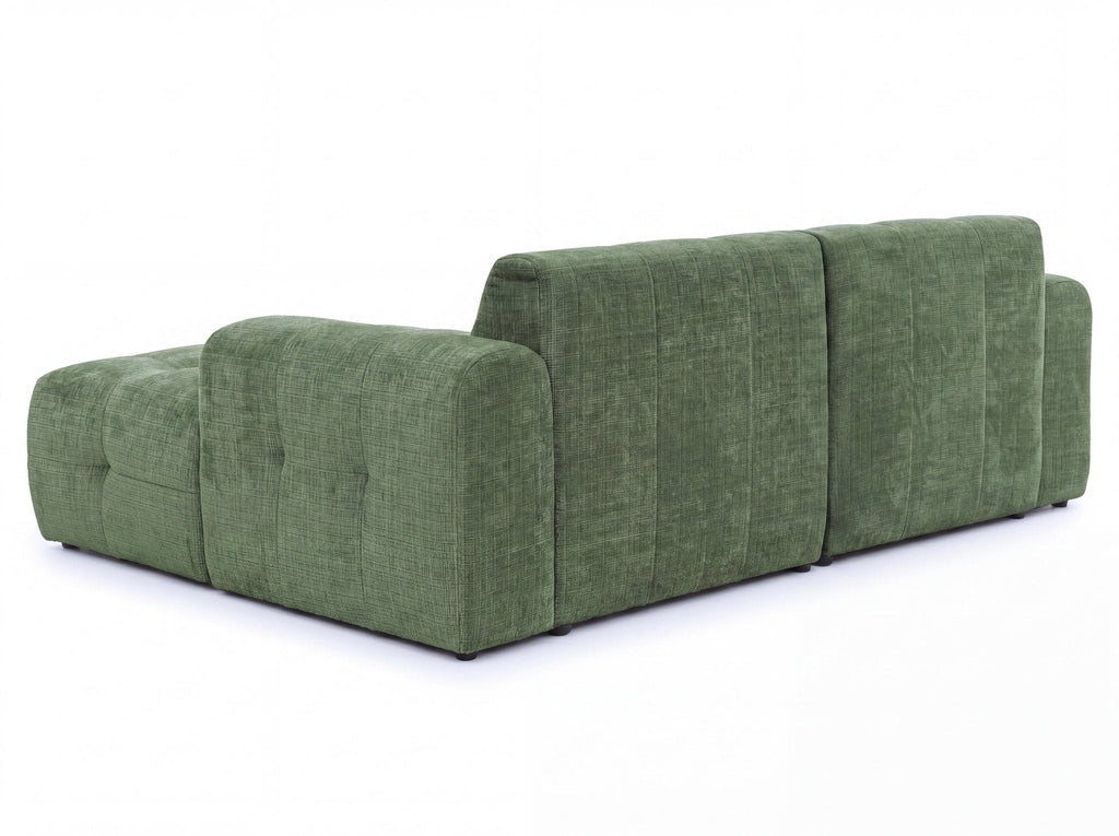 Ecksofa mit raffinierten Steppungen und Ottomane rechts, Wellenunterfederung, Chenille-Bezug Grün / 21039