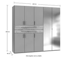 Drehtürenschrank Kleiderschrank B225/H208/T58 cm in Sandgrau mit 2 großen Schubkästen in Eiche Artisan Dekor & 2 Spiegeln / 22635
