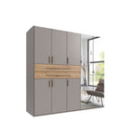 Drehtürenschrank Kleiderschrank B225/H208/T58 cm in Sandgrau mit 2 großen Schubkästen in Eiche Artisan Dekor & 2 Spiegeln / 22635