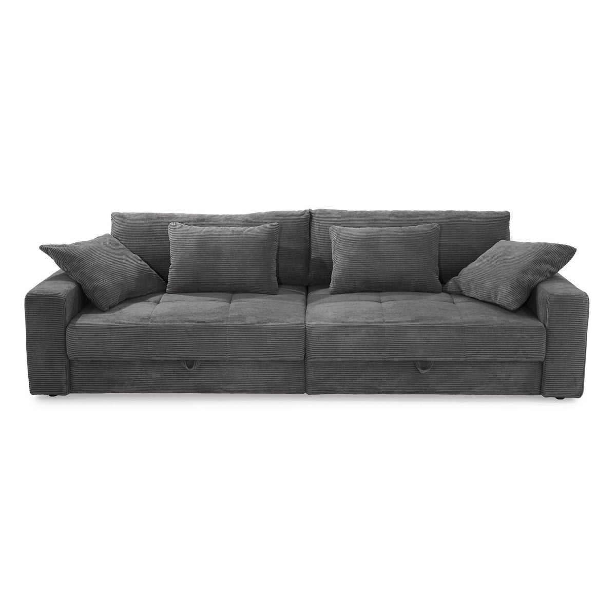 Big-Sofa mit 2 Bettkästen, Wellenunterfederung, Cord-Bezug Dunkelgrau / 15261