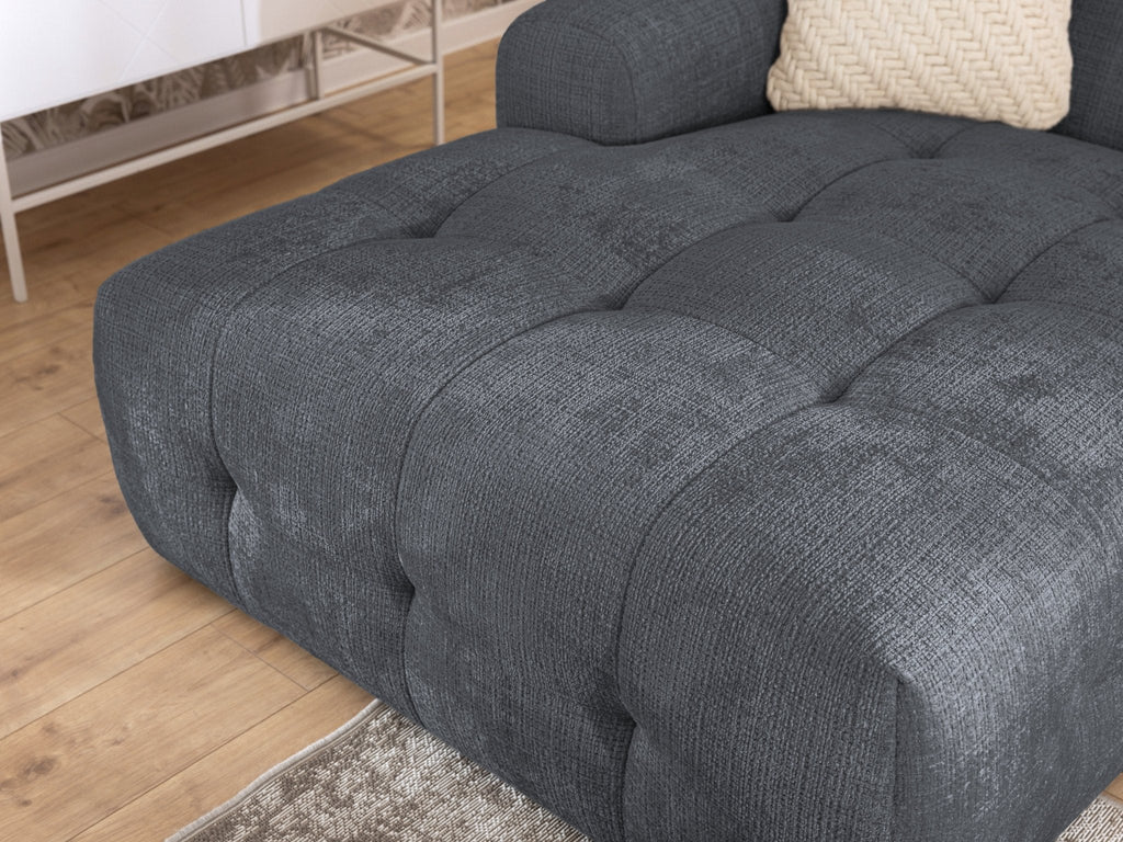 Ecksofa mit raffinierten Steppungen und Ottomane links, Wellenunterfederung, Chenille-Bezug Grau / 21046