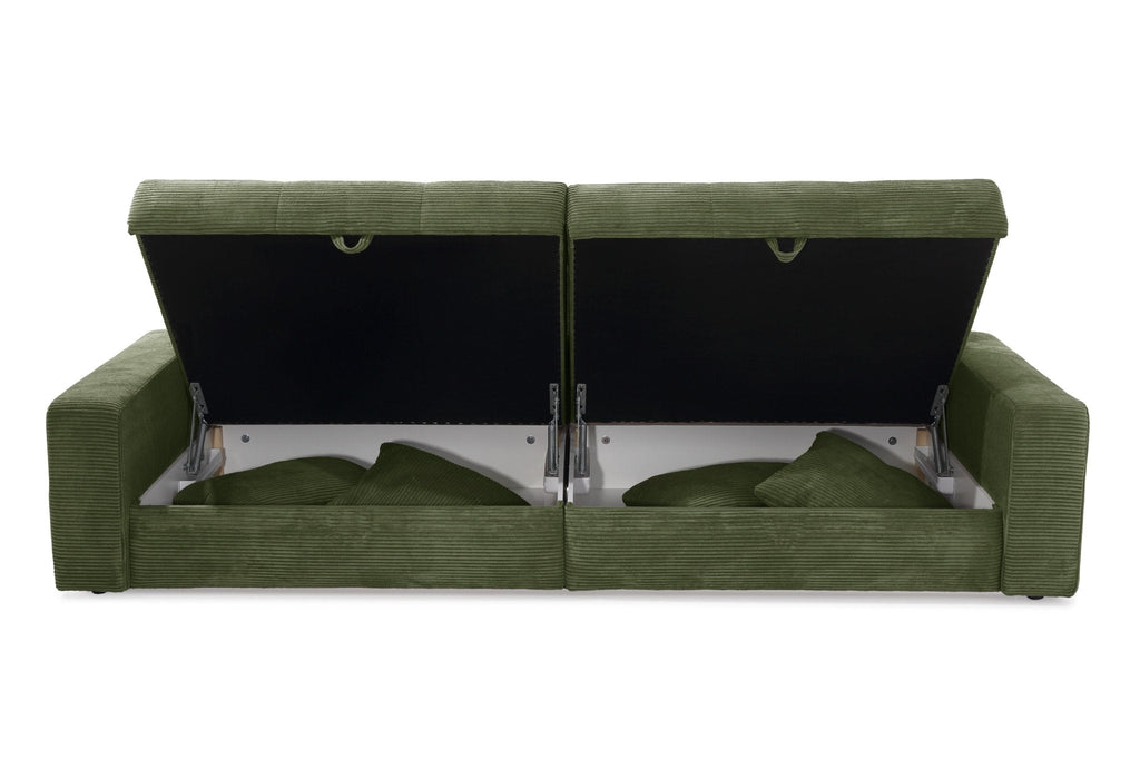 Big-Sofa mit 2 Bettkästen, Wellenunterfederung, Cord-Bezug Grün / 15262