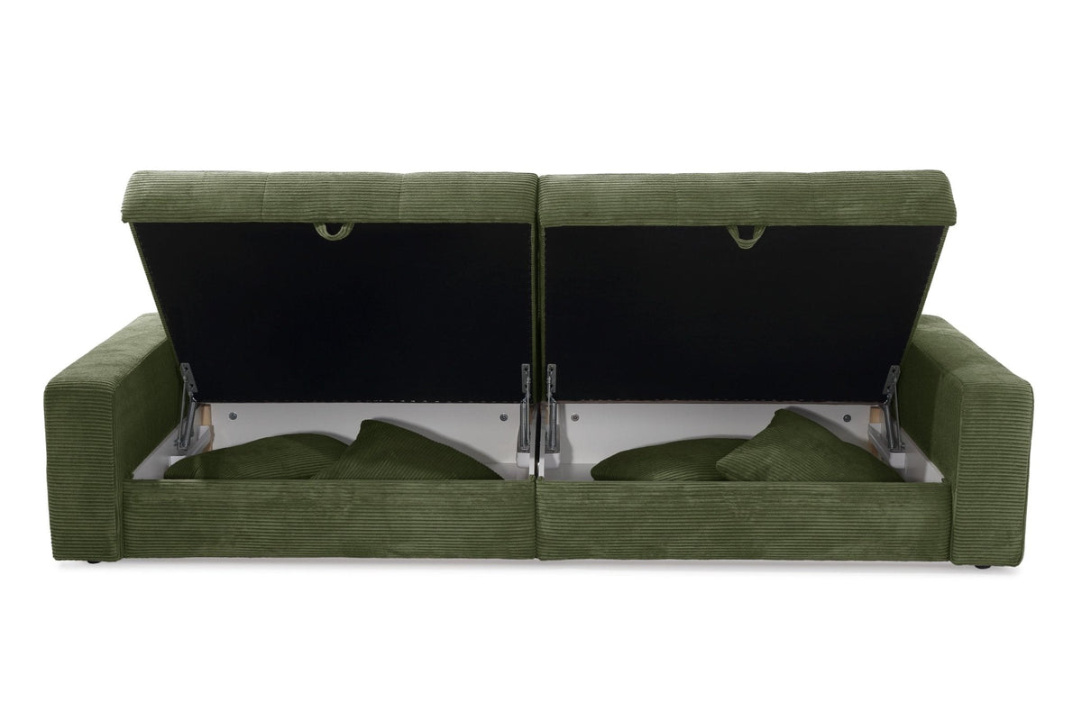 Big-Sofa mit 2 Bettkästen, Wellenunterfederung, Cord-Bezug Grün / 15262