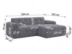Ecksofa mit raffinierten Steppungen und Ottomane rechts, Wellenunterfederung, Chenille-Bezug Grau / 21045
